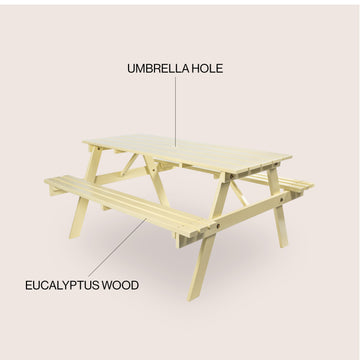 Shoreham 59" Modern Classic Outdoor Wood Picnic Table Benches with Umbrella Hole